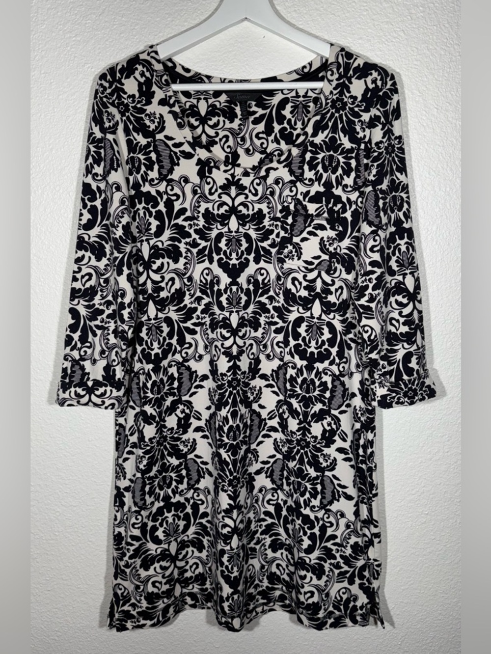 Soma Intimates Black & White Damask-Print Soft Jersey Knit Dress